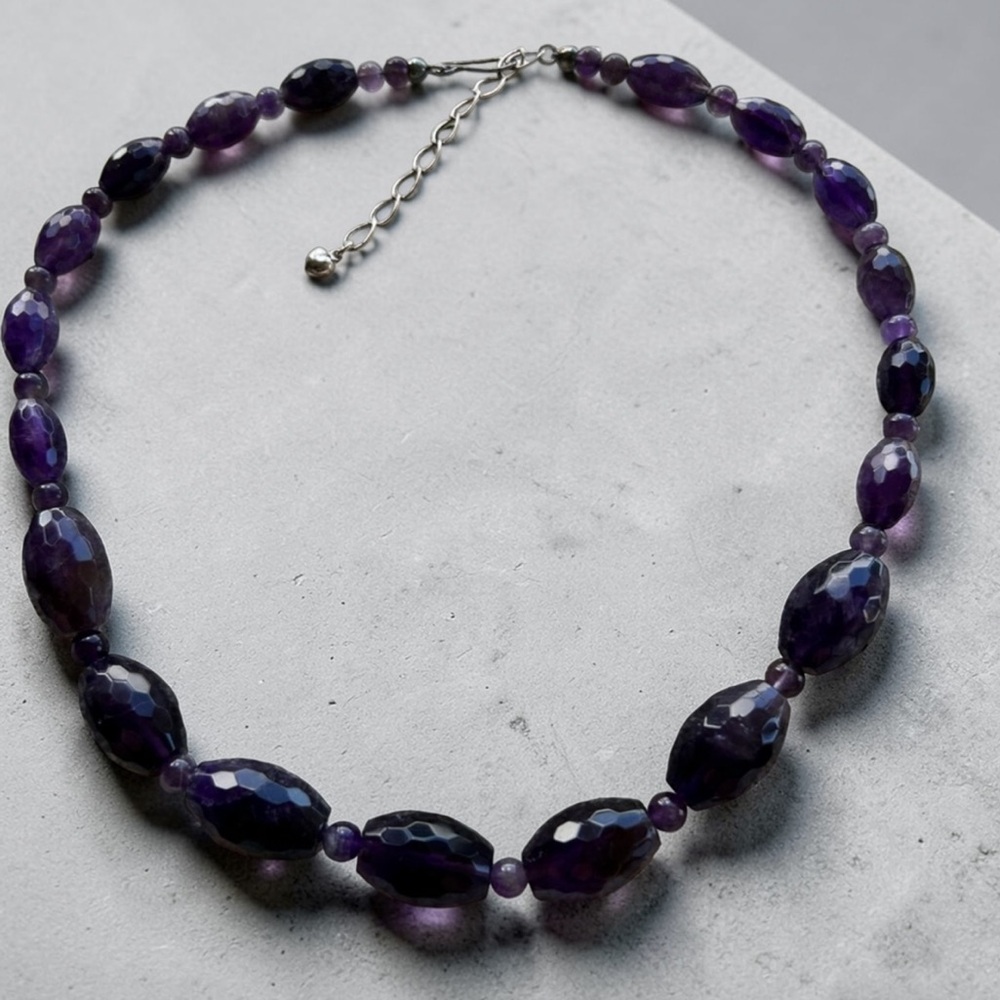 Mine Finds by Jay King Huge Amethyst Faceted Stone Sterling Necklace